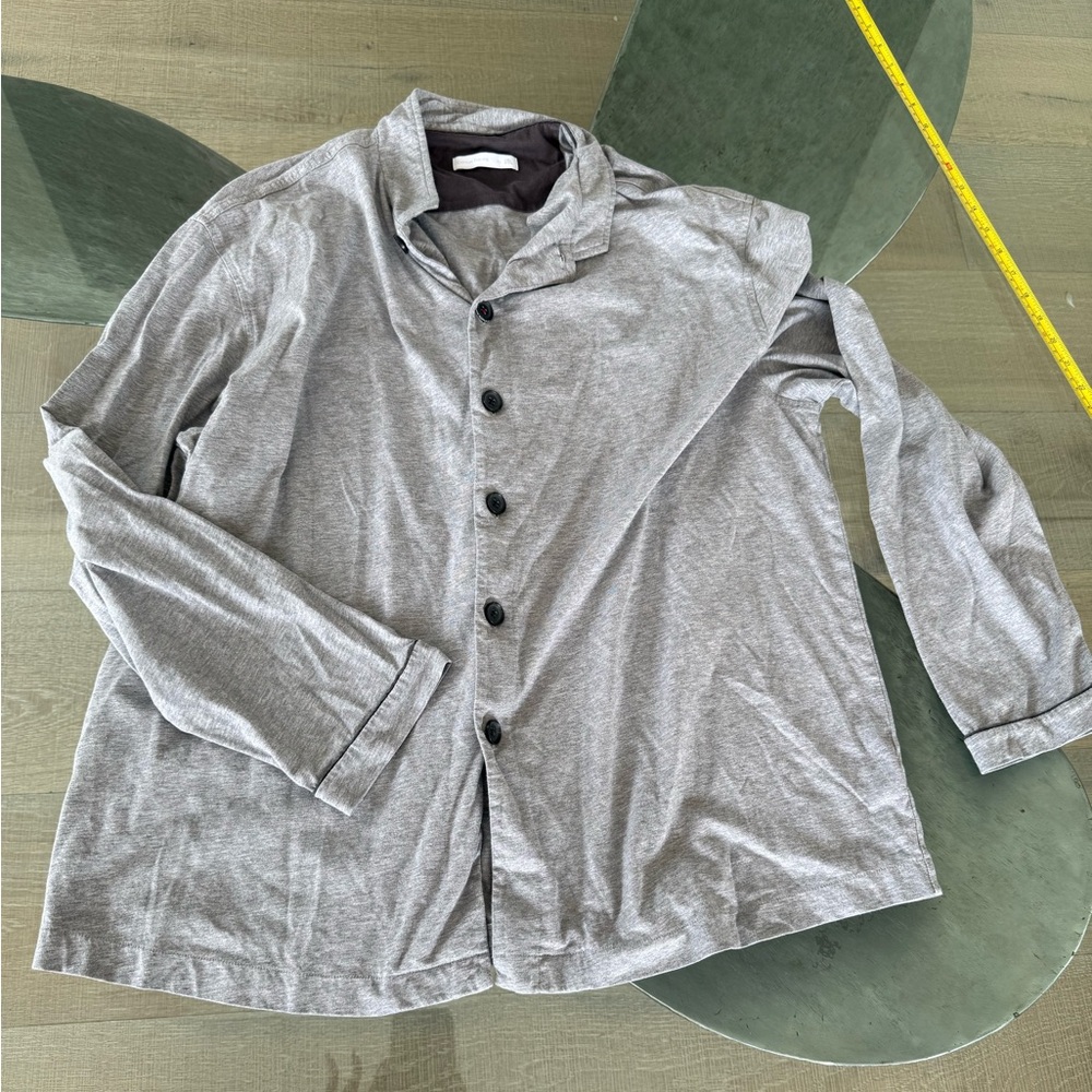 Gray Lightweight Shirt Jacket with Mandarin Collar